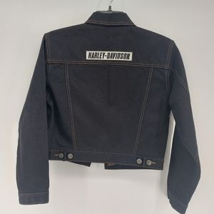 Harley Davidson Black Denim Cropped Jacket Size xs